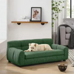 Soft And Comfortable Pet Sofa With Backrest And Armrests, Suitable For Modern Rectangular Pet Sofas For Small And Medium-sized Dogs-Green