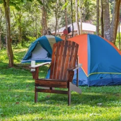Outsunny Wooden Adirondack Chair, Outdoor Patio Lawn Chair With Cup Holder, Weather Resistant Lawn Furniture, Classic Lounge For Deck, Garden,Brown -House Furnish World GUEST b5c895e8 539e 4f4f 9de4 8e932bc0b405