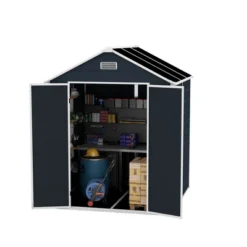 6*6ft Resin Storage Shed, High Quality Pp Material, Rust And UV Proof, Large Storage Space, 12mm Thick Pp Board, HD Window Lighting Dark Gray -House Furnish World GUEST b62b6956 e184 4244 b45d e3c16d2b8aa4