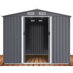 Outdoor Storage Shed 8 X 12FTLarge Metal Tool Sheds, Heavy Duty Storage House With Sliding Doors With Air Vent To Store Bikes, Tools,Grey -House Furnish World GUEST b647ff32 1114 4c24 97d1 3d24178dfaed