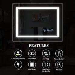 48x36inch LED Bathroom Mirror,3000-6000K Gradient Front And Backlit LED Mirror For Bathroom,3Colors Dimmable,IP54 Enhanced Anti-Fog -House Furnish World GUEST b6c4d876 09fe 4ba8 8fa5 50531a6ab392