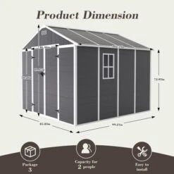 8*8ft Resin Storage Shed, High Quality Pp Material, Strong Structure, Waterproof, Rust And UV Proof, Large Storage Space,12mm Thick Pp Board,Dark Gray -House Furnish World GUEST b72e1102 4097 4283 a0e3 fa6f1c22c689