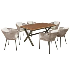 7 Pieces Patio Dining Set, All-Weather Outdoor Furniture Set With Dining Table And Chairs, Metal Frame, For For Garden, Backyard, Beige -House Furnish World GUEST b7991d46 da95 42f1 a181 a14a7e536a9c