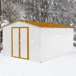 Metal Garden Sheds 12ftx10ft Outdoor Storage Sheds White+Yellow -House Furnish World GUEST b83fe1ca f197 4db1 a241 d9aeec914ad8