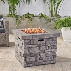 30" Outdoor Square MgO Propane Fire Pit - 40,000 BTU, Grey -House Furnish World GUEST b8ebac15 2623 43b5 aae9 fa0c6af5defb
