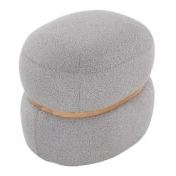 Cinch Contemporary Pouf Ottoman In Grey Fabric And Natural Wood By LumiSource -House Furnish World GUEST ba083a21 5787 4f3e b7c2 82de7708e2af
