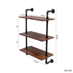 Industrial Pipe Shelf 3 Tier And 2 Tier Wall Mounted Shelves 36in Wood Display Shelves, And 3 Additional Hooks,Farmhouse Kitchen Bar Shelf -House Furnish World GUEST babf59e0 d1bd 495b b620 039b637968f5