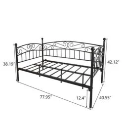 Metal Daybed Frame Multifunctional Mattress Foundation/Bed Sofa With Headboard, Twin, Black -House Furnish World GUEST bb5d026d 18a1 41f6 94a5 1255999b0007