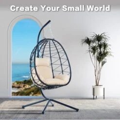Egg Chair With Stand Indoor Outdoor Swing Chair Patio Wicker Hanging Egg Chair Hanging Basket Chair Hammock Chair With Stand For Bedroom Room Balcony -House Furnish World GUEST bbb85f4a d186 49ab a747 d3822290084f