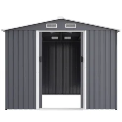 Outdoor Storage Shed 8 X 12FTLarge Metal Tool Sheds, Heavy Duty Storage House With Sliding Doors With Air Vent To Store Bikes, Tools,Grey -House Furnish World GUEST bc31e50e 1146 49b9 90a5 8752fdf0dbf9
