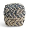 Alina Wool And Cotton Pouf, Natural And Blue