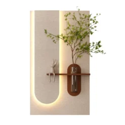 Adjustable 3-Color LED Sandstone Wall Decor With Simulated Green Plants,3D Art Sculpture, Glass Vase & Rabbit Statue, Remote Control Light Strips -House Furnish World GUEST bd721e44 1f7f 46ee a398 7d179af0c092