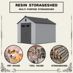 XWT013-1 8*10ft Resin Plastic Storage Shed For Backyard Garden Big Spire Tool Storage -House Furnish World GUEST beeb1814 c3a5 4c11 985b 3a412faa57cf