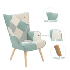 Accent Chair With Ottoman, Living Room Chair And Ottoman Set, Comfy Side Armchair For Bedroom, Creative Splicing Cloth Surface -House Furnish World GUEST bf813304 8c5c 48f1 9f22 43044f7cfb41