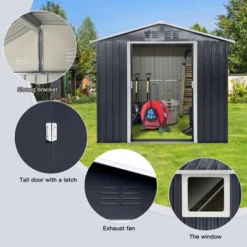 Metal Garden Sheds 7ftx4.3ft Outdoor Storage Sheds Coal Grey With Window -House Furnish World GUEST bfb0ebb8 9767 43c8 bbcb ec0417a2af29