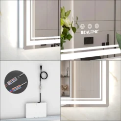 60x40 Inch Oversized LED Bathroom Mirror Wall Mounted Mirror With 3 Color Modes Aluminum Frame Large Wall Mirror For Bathroom -House Furnish World GUEST c18c54b1 c6c1 4e57 8575 2809acb33b60