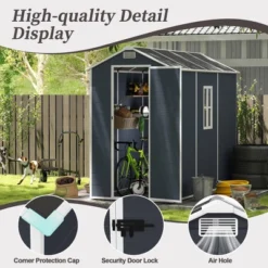 4*8ft Resin Storage Shed, High Quality Pp Material, Strong Structure, Waterproof, Rust And UV Proof, Large Storage Space,HD Window Lighting Dark Gray
