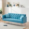 71 Inch Convertible Love Seat Sofa, American Retro, Light Blue Polyester, Suitable For Small Living Room, Bedroom, Office