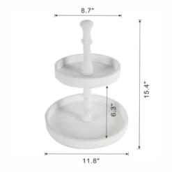 D11.8x15.4in Two-Tiered Round Wooden Tray, White -House Furnish World GUEST c2c4762d 83d1 4c58 b5ce 0c563906f56f