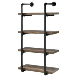 Black And Rustic Oak 4-tier Wall Shelf -House Furnish World GUEST c3a75291 e976 4d69 8290 1e64c5ea7c50