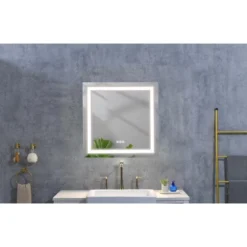 36inx 36inLED Bathroom Mirror With Front And Backlight, Wall Mounted Vanity Mirror, Anti-Fog, Memory, 3 Colors, Stepless Dimmable