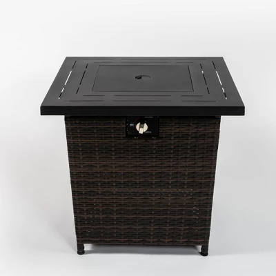 28" Propane Gas Fire Pit Table, 50000 BTU Square Steel Fire Pit With Beautiful Wicker Base For Outside Patio Deck Garden Backyard-Black 4 28" Propane Gas Fire Pit Table, 50000 BTU Square Steel Fire Pit With Beautiful Wicker Base For Outside Patio Deck Garden Backyard-Black - Image 4