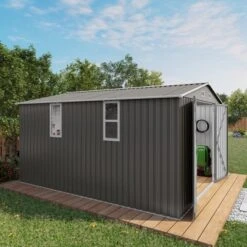 10x12FT Outdoor Storage Shed Large Metal Garden Shed With Double Door Two Window Waterproof Tool Shed For Backyard Patio Lawn Poolside ,Grey -House Furnish World GUEST c5ede52f abd8 4798 aedf 24a1179cf6f0