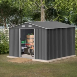 10X8 FT Outdoor Storage Shed, Metal Foundation & Lockable Doors, Tool Shed For Garden, Patio, Backyard, Lawn, Grey -House Furnish World GUEST c683b2b9 d053 42b1 bc8e d24b9a113ac9