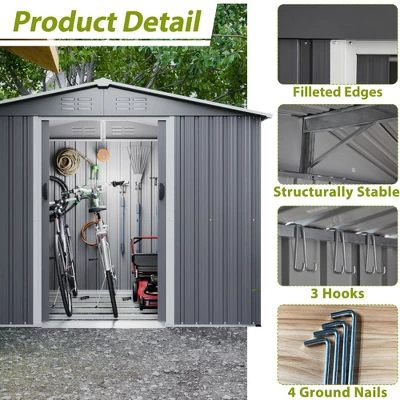 8x6 FT Outdoor Tool Storage Shed With Metal Foundation & Lockable Doors, All Weather Metal Sheds For Garden, Patio, Backyard, Lawn, Gray 2 8x6 FT Outdoor Tool Storage Shed With Metal Foundation & Lockable Doors, All Weather Metal Sheds For Garden, Patio, Backyard, Lawn, Gray - Image 2