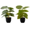 Artificial Plant, 13" Tall, Epipremnum, Indoor, Faux, Fake, Table, Greenery, Potted, Set Of 2, Decorative, Green Leaves, Black Pots