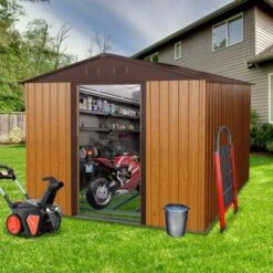 8ft X 10ft Outdoor Metal Storage Shed With Metal Foundation,Coffee 21 8ft X 10ft Outdoor Metal Storage Shed With Metal Foundation,Coffee -House Furnish World GUEST c76c89ae ebde 42a9 bfe9 fe8a282f3e26