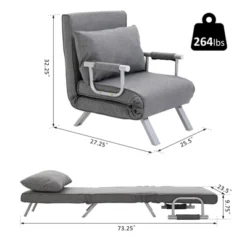 HOMCOM Single Person Folding 5 Position Convertible Sofa Bed Sleeper Chair Chaise Lounge Couch W/Pillow & Steel Frame For Home Office, Light Gray -House Furnish World GUEST c7fdeeba 3d36 4e35 9527 7713eddeaf8f
