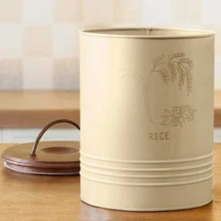 Metal Rice Storage Barrel With Wooden Lid - Sleek & Durable Kitchen Canister-8.6X8.6X11in -House Furnish World GUEST c8ccfa2a f486 44e5 bc61 710605fa5c19