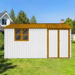 Metal Garden Sheds 12ftx10ft Outdoor Storage Sheds White+yellow With Window -House Furnish World GUEST c9224d0e fa06 4d00 aad4 daaf082ceefe