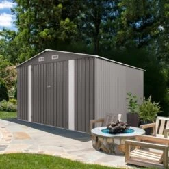 10x12FT Outdoor Storage Shed Large Metal Garden Shed With Double Door Two Window Waterproof Tool Shed For Backyard Patio Lawn Poolside ,Grey -House Furnish World GUEST c932f3ad cfcb 4955 a099 f6689147b8a2