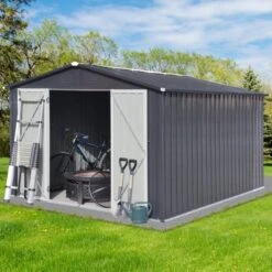 Metal Garden Sheds 12ft¡Á10ft Outdoor Storage Sheds Dark-grey -House Furnish World GUEST c9c9f041 3eb8 4de5 aae4 e3ffce09f5f3
