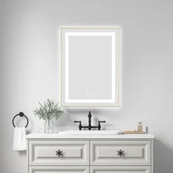 24 X 30 Inch LED Bathroom Mirror With Front And Backlight, Wall Mounted Vanity Mirror With Aluminum Frame, Anti-Fog, Memory,3 Colors,Stepless Dimmable