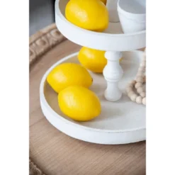 D11.8x15.4in Two-Tiered Round Wooden Tray, White -House Furnish World GUEST caf9f784 bce4 4da8 8693 a882b894414d
