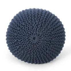 Bordeaux Knitted Cotton Round Pouf, Navy Blue -House Furnish World GUEST cb828d6e 4106 44e2 b9c4 c47093a183cc