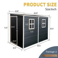 4x8ft Outdoor Storage Shed With Floor Resin Shed With Two-Window, Waterproof ,Lockable Doors For Patio,Yard,Lawn ---Black -House Furnish World GUEST cc102585 05e1 4cab bd35 b78c34f4ff5f