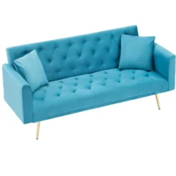 71 Inch Convertible Love Seat Sofa, American Retro, Light Blue Polyester, Suitable For Small Living Room, Bedroom, Office -House Furnish World GUEST cd840a4c ff87 4084 87e8 3b55069d01bd