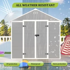 8*8ft Resin Storage Shed, High Quality Pp Material, Strong Structure, Waterproof, Rust And UV Proof, Large Storage Space, HD Window Lighting -House Furnish World GUEST cdcaceb9 f774 4117 8d6f d49951b3bef7