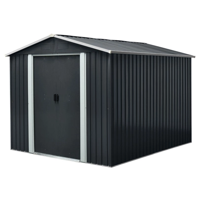 8ft X 10ft Outdoor Metal Storage Shed With Meatl Foundation,Black 3 8ft X 10ft Outdoor Metal Storage Shed With Meatl Foundation,Black - Image 3
