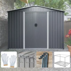 8x6 FT Outdoor Tool Storage Shed With Metal Foundation & Lockable Doors, All Weather Metal Sheds For Garden, Patio, Backyard, Lawn, Gray 14 8x6 FT Outdoor Tool Storage Shed With Metal Foundation & Lockable Doors, All Weather Metal Sheds For Garden, Patio, Backyard, Lawn, Gray -House Furnish World GUEST d017979a 6342 4850 9ede 1fcac51b3c1b