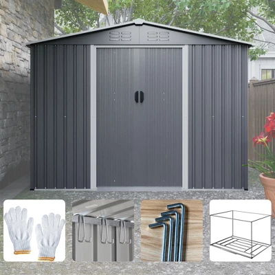 8x6 FT Outdoor Tool Storage Shed With Metal Foundation & Lockable Doors, All Weather Metal Sheds For Garden, Patio, Backyard, Lawn, Gray 5 8x6 FT Outdoor Tool Storage Shed With Metal Foundation & Lockable Doors, All Weather Metal Sheds For Garden, Patio, Backyard, Lawn, Gray - Image 5