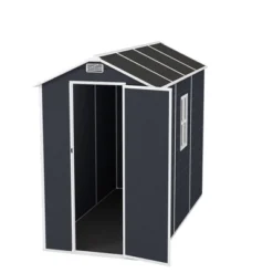 4*8ft Resin Storage Shed, High Quality Pp Material, Strong Structure, Waterproof, Rust And UV Proof, Large Storage Space,HD Window Lighting Dark Gray -House Furnish World GUEST d02ca264 054e 459c b203 667fa9629355