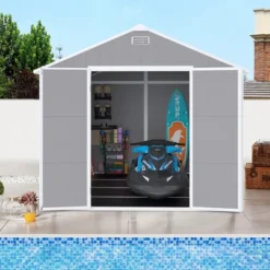 8*8ft Resin Storage Shed, High Quality Pp Material, Strong Structure, Waterproof, Rust And UV Proof, Large Storage Space, HD Window Lighting -House Furnish World GUEST d048053d 5928 4b7b 8cc2 5c7cf55614e9