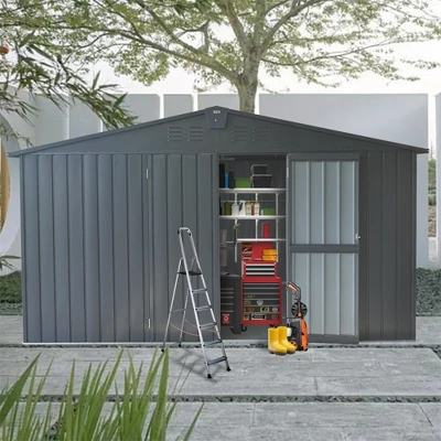 Backyard Storage Shed 11'x12.5'with Galvanized Steel Frame & Windows,Garden Shed,Utility Tool Storage Room With Lockable Door For Patio(Dark Gray) 8 Backyard Storage Shed 11'x12.5'with Galvanized Steel Frame & Windows,Garden Shed,Utility Tool Storage Room With Lockable Door For Patio(Dark Gray) - Image 8