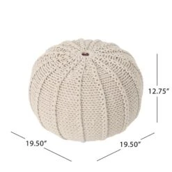 Bordeaux Knitted Cotton Round Pouf, Beige -House Furnish World GUEST d20fda25 d774 4cc0 9f1b fb4d24d73d4b