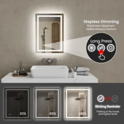 20in*28in LED Bathroom Mirror,Front-Lit And Back-Lit, Stepless Dimmable, 3 Colors CRI90+, Brightness Memory, Shatter-Proof,Anti-fog LED Vanity Mirror -House Furnish World GUEST d2a104e4 4156 4296 99ac 5ef5a22ee426